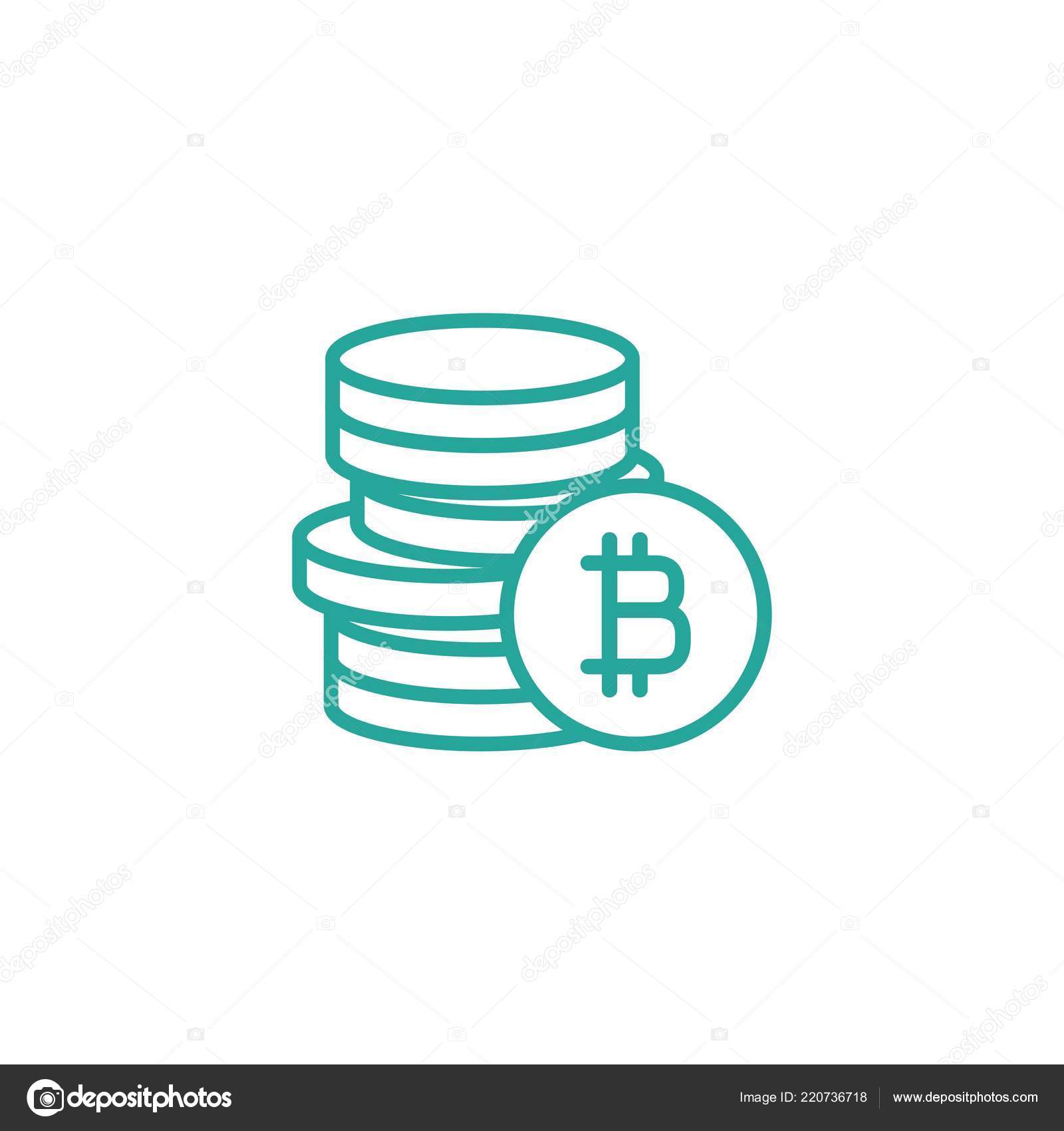 Stapel Von Bitcoin Munzen Mit Munze Vor Flache Blaue Symbol - 